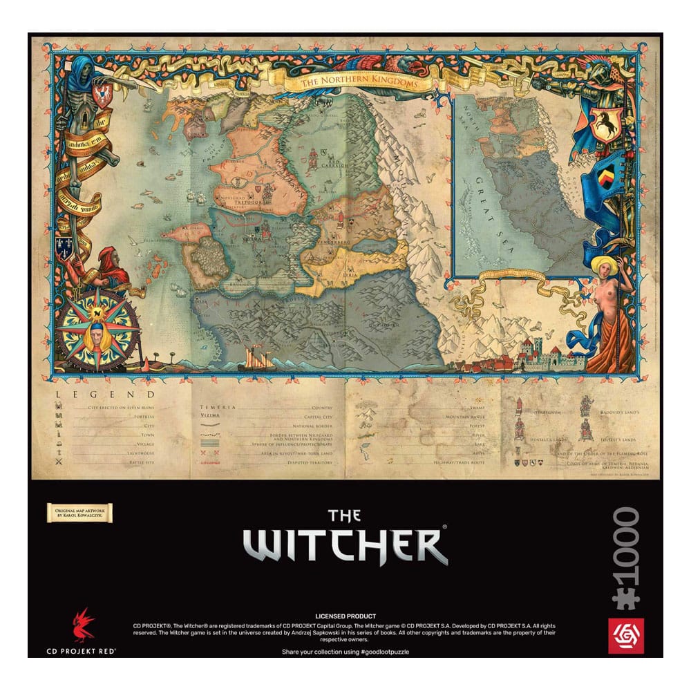 The Witcher 3 puslespill 1000 brikker – kart over Nordrikene