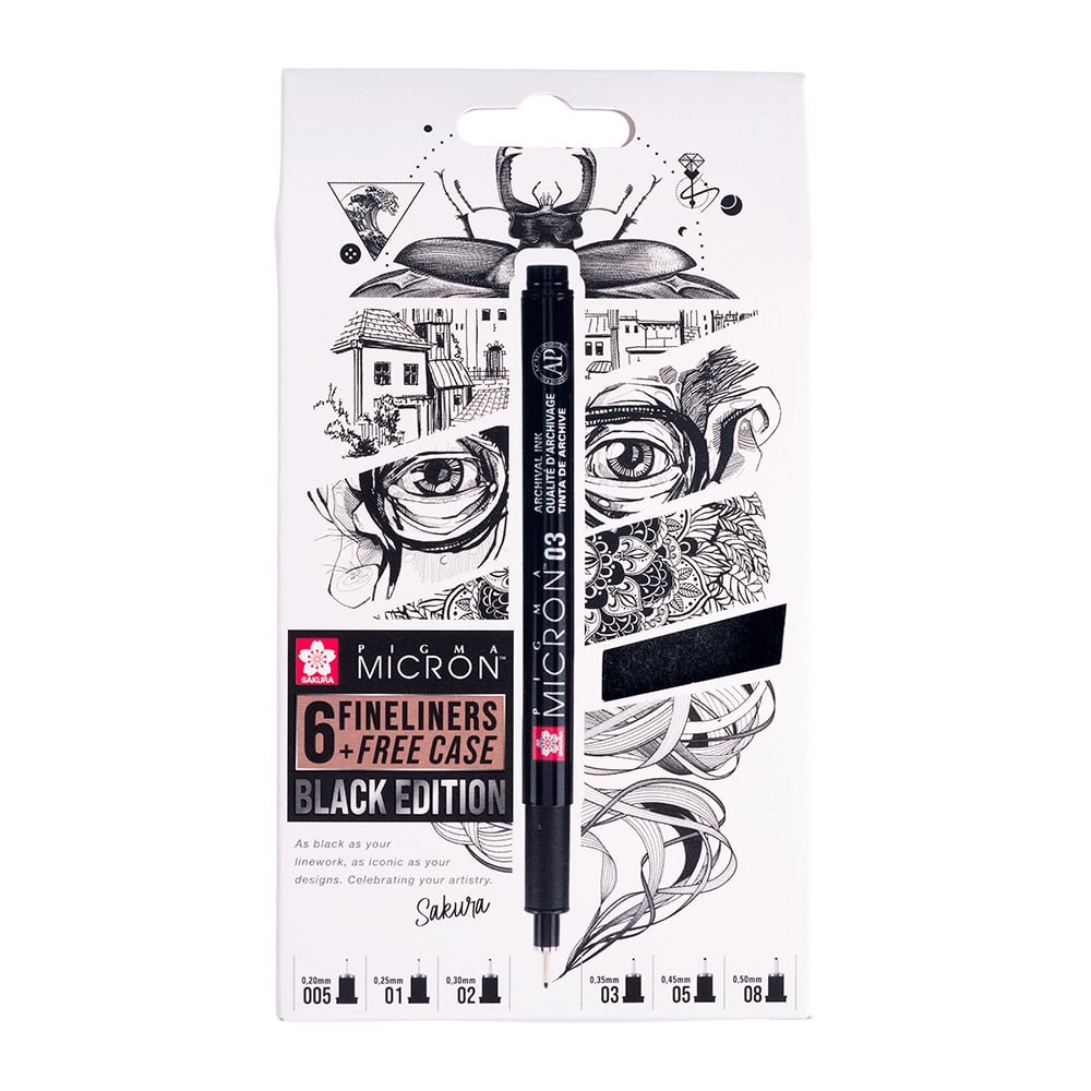 Sakura Pigma Micron Black Edition – 6stk + Case