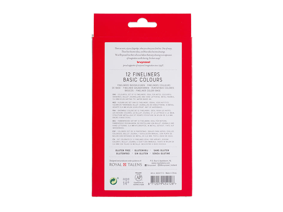 Bruynzeel Fineliners – Basic Colours 12stk