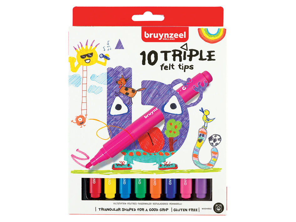 Bruynzeel KIDS - Triple Felt Tips-tusjer Sett - 10stk