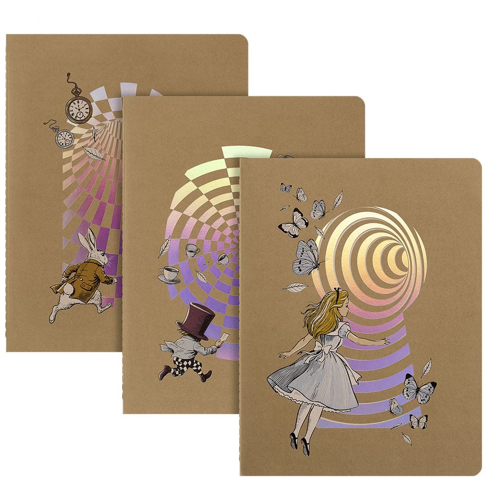 Alice i Eventyrland – Cahier Journal XL Linjert (sett med 3) – Moleskine notatbok