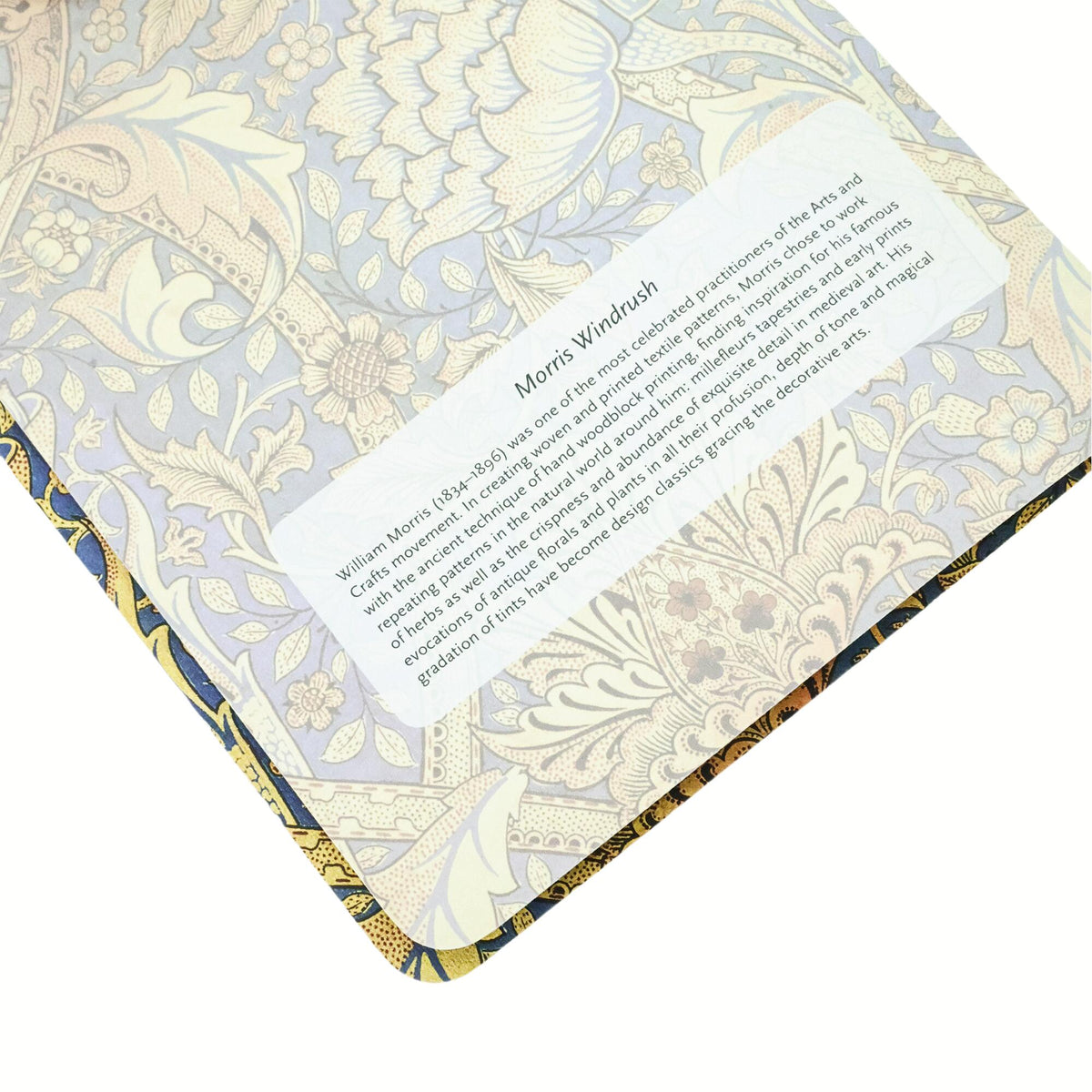 Morris Windrush – A5 kladdebok – Paperblanks, innsiden av omslaget med historien bak mønsteret