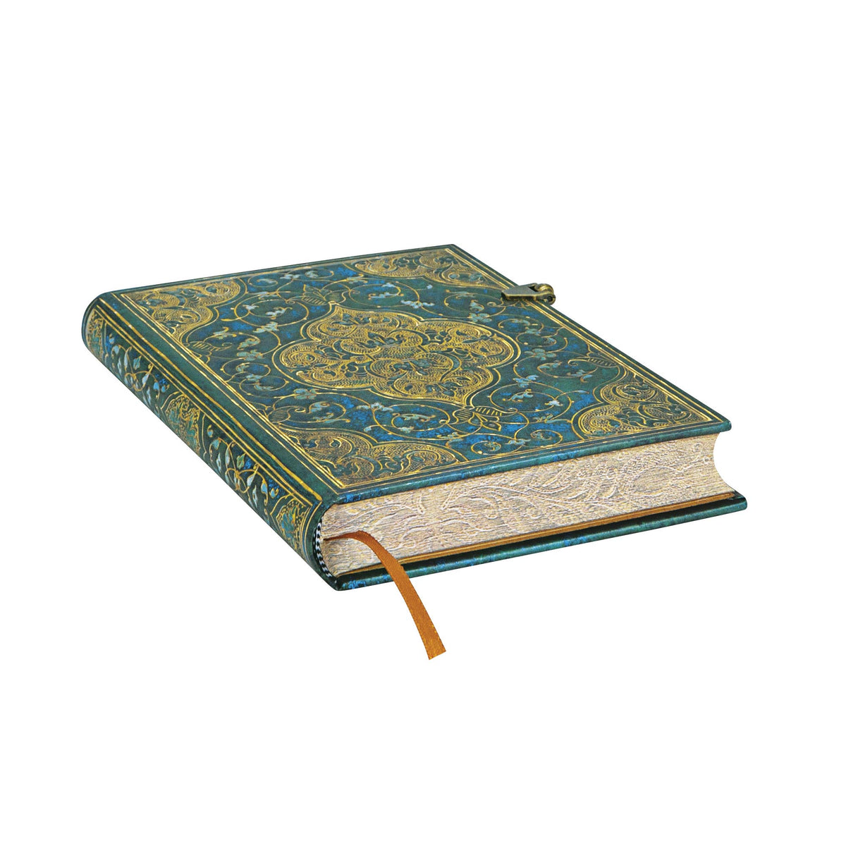 Turquoise Chronicles Midi notatbok, rygg og sidesnitt