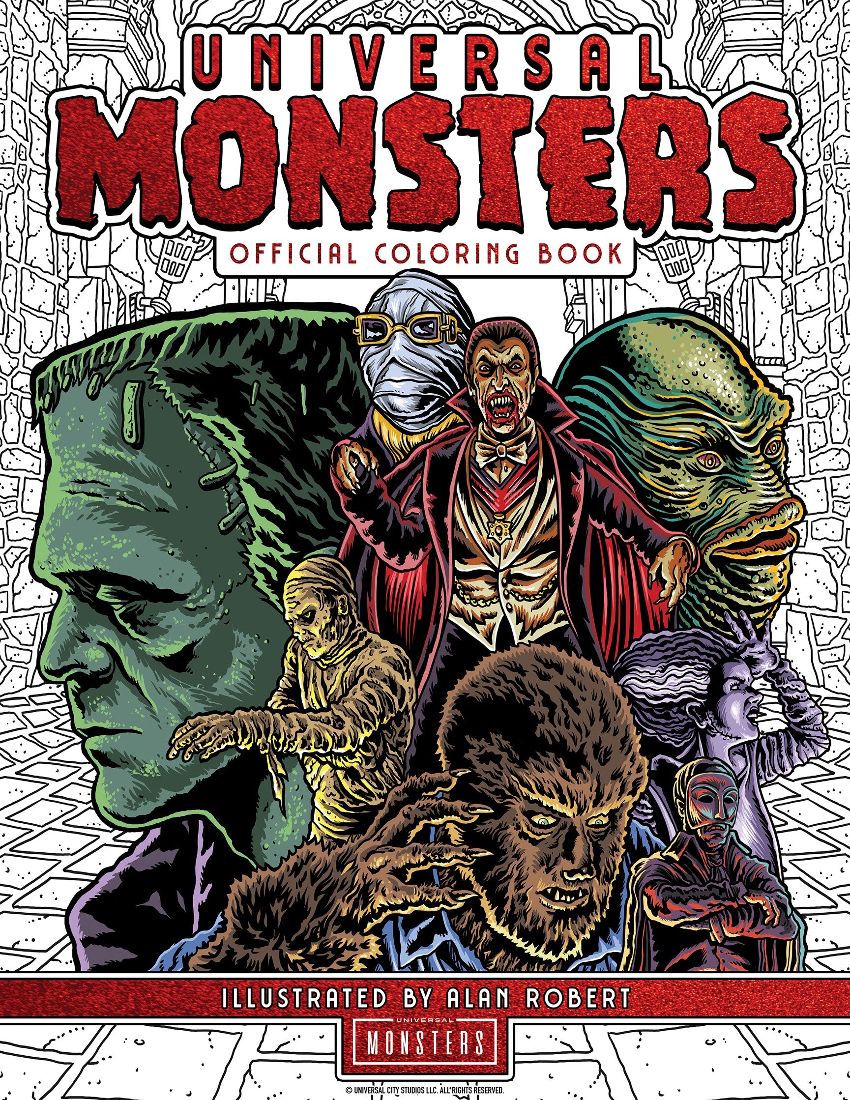 Fargeleggingsbok med klassiske Universal Monsters